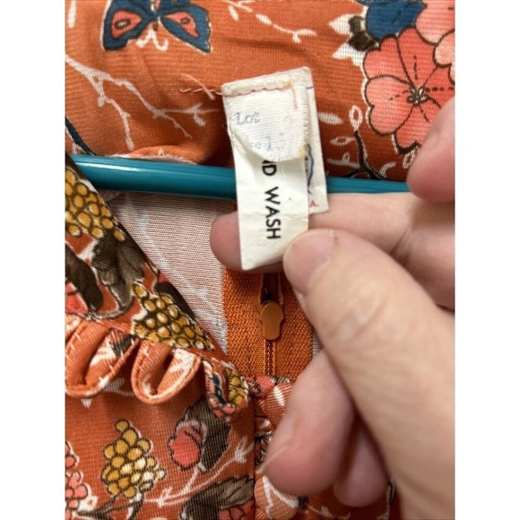 VTG Womens Dress Sz 13 Orange 70s Floral Satin Prom ILGWU Butterfly Print Maxi - Picture 11 of 12